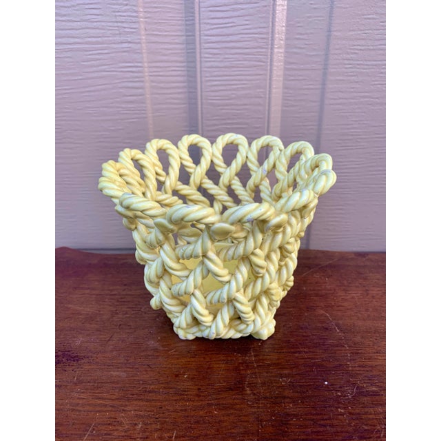 French Country Trompe l'Oeil Porcelain Rope Basket Cachepot For Sale In South Bend - Image 6 of 11