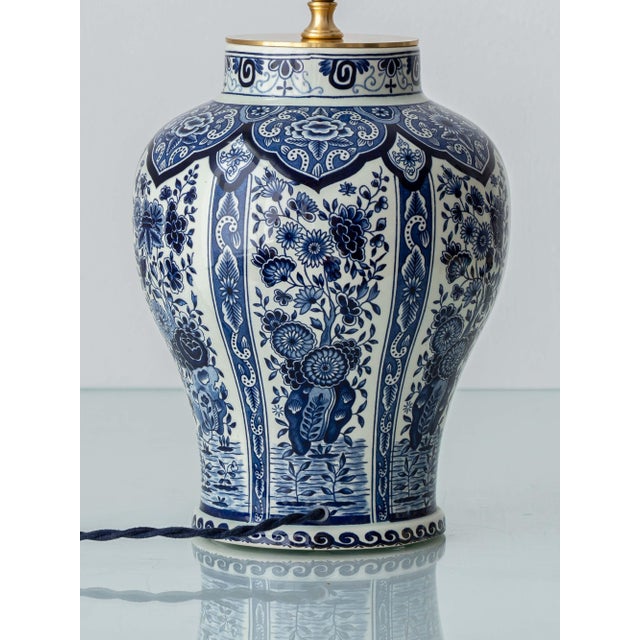 Metal Delft Blue Ceramic Table Lamps from Boch Frères, 1960s, Set of 2 For Sale - Image 7 of 15