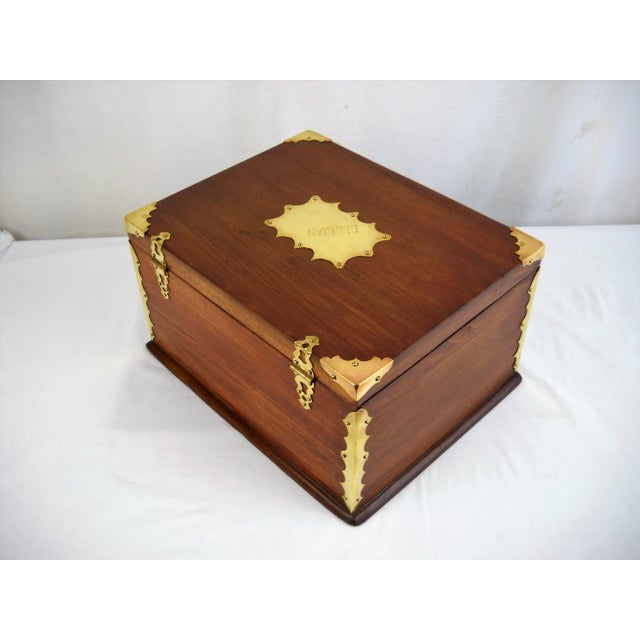 Traditional Antique Lillian Brass & Wood Box For Sale - Image 3 of 8