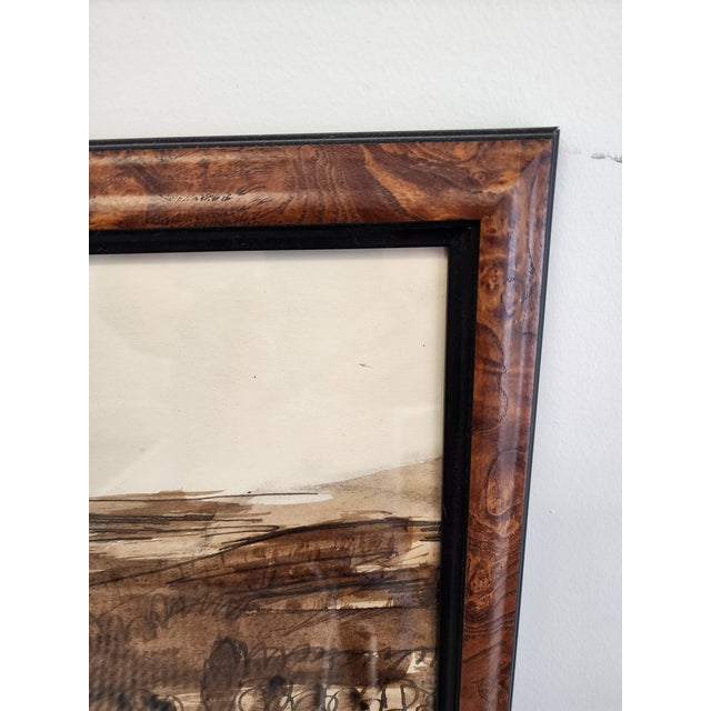 Paint William Lyberis Signed Mid-Century Sepia Watercolor Landscape Painting For Sale - Image 7 of 17
