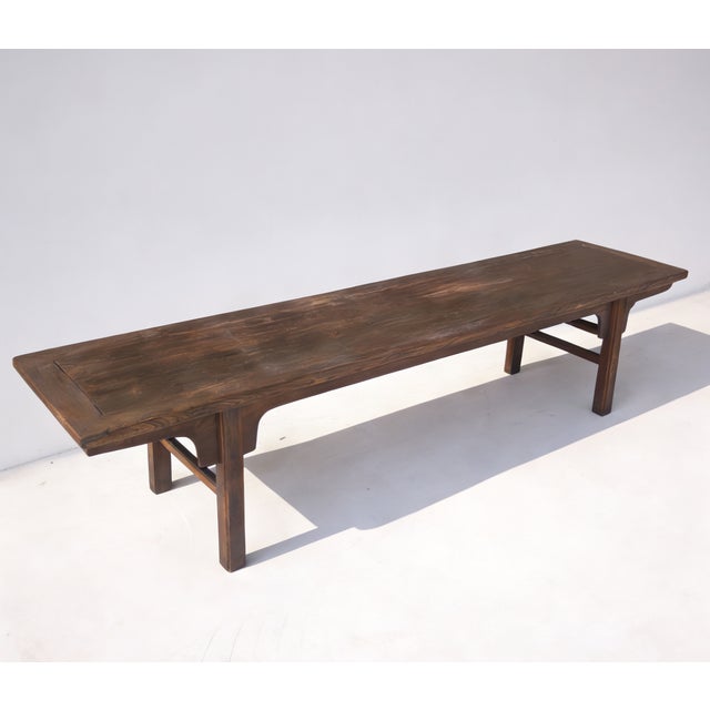 Rustic 81" Long Vintage Solid Elm Wood Bench For Sale - Image 3 of 3