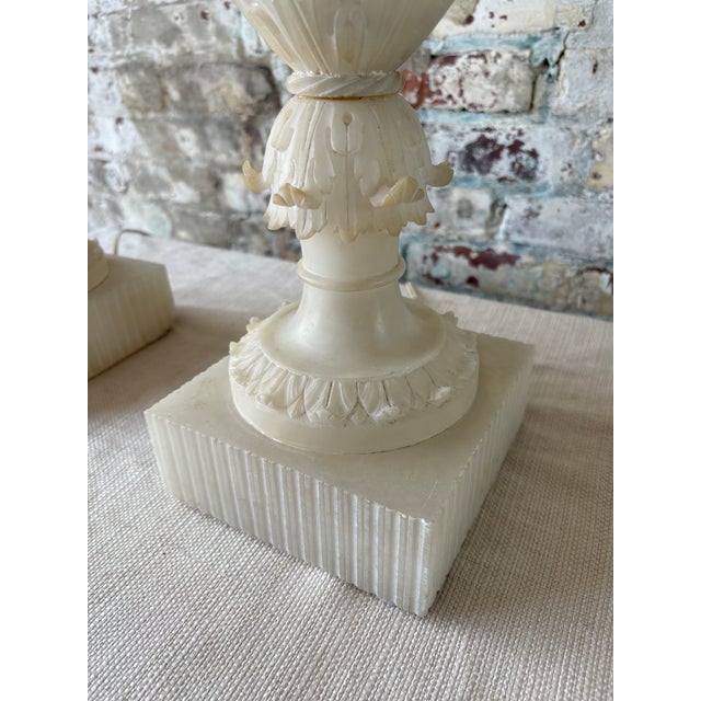Stone Vintage Carved Alabaster Table Lamps - a Pair For Sale - Image 7 of 13