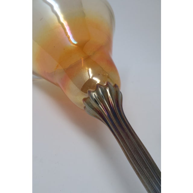 Late 20th Century Rick Strini Signed Iridescent Amber & Cobalt Tulip Art Glass Goblets, Set of 3 For Sale - Image 4 of 18