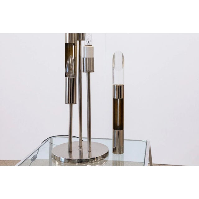 Chrome 1970s Polished Chrome Three Fixture Table Lamp with Lucite Acrylic Prism Tips For Sale - Image 8 of 8