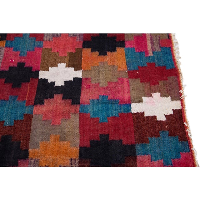Mid-20th Century Turkish Kilim Multicolor Handmade Tribal Wool Rug For Sale In New York - Image 6 of 8