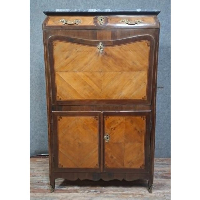 Louis XV Secretary in Marquetry and Wood Veneer, 18th Century For Sale - Image 6 of 11