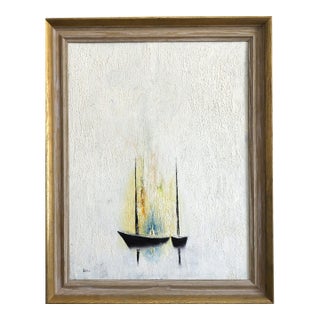 Mid-Century Modern 'Where Light Rests' Sewdish Minimalist Abstract Seascape Oil Painting, Framed For Sale