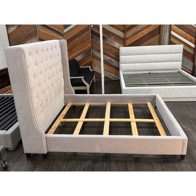 California King Size Restoration Hardware Tufted Wingback Bed Frame For Sale - Image 4 of 12