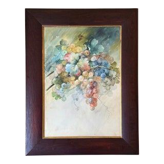 Vintage Original Watercolor of Grape Clusters on the Vine, Framed For Sale