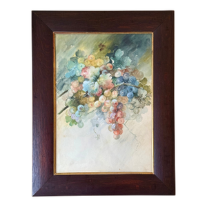 Vintage Original Watercolor of Grape Clusters on the Vine, Framed