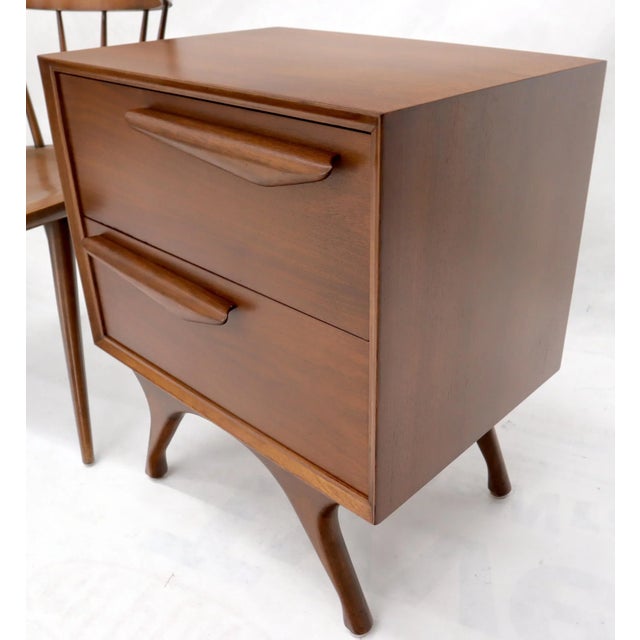 Pair of American Modern Walnut Sculptured Legs Pulls Two Drawers Nightstands For Sale - Image 10 of 13