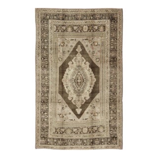 Green Brown, Taupe Turkish Vintage Oushak Rug With Medallion 6'1 X9'8 For Sale