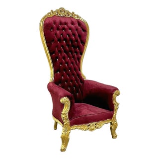 French Style Burgundy Velvet High-Back Tufted Gold For Sale