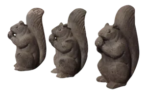 Early 20th Century Lead Garden Ornaments in the Form of Squirrels with Acorns - Set of 3