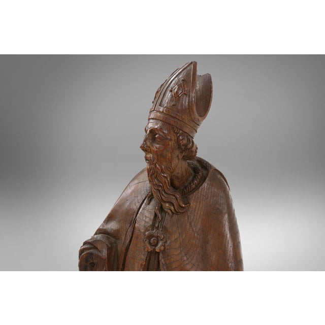 Brown French Artist, Antique Statue of Saint Eligius, 1500s, Wood For Sale - Image 8 of 18