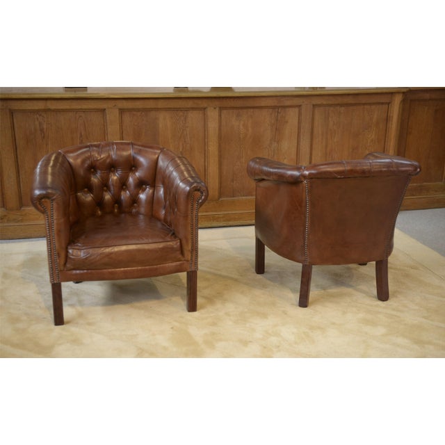 Vintage Leather-Upholstered Club Chairs, 1990s, Set of 2 For Sale - Image 12 of 14