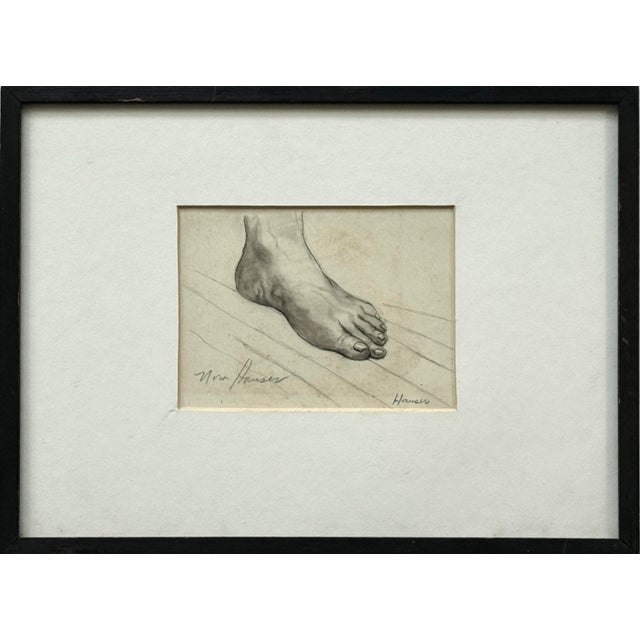 Vintage Modernist Sketch of a Foot by Nora Hauser, Signed. Small sketch of a foot on cream colored paper. Signed twice at...