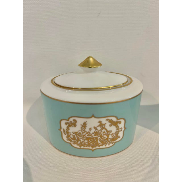 Late 20th Century Fortnum & Mason St James Eau De Nil Chinoiserie Bone China Sugar & Creamer by Caverswall For Sale - Image 4 of 10