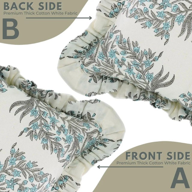 Not Yet Made - Made To Order Fabdivine Cotton Frill Cushion Cover With Block Print Blue 22x22 Inch Vrindavan For Sale - Image 5 of 5