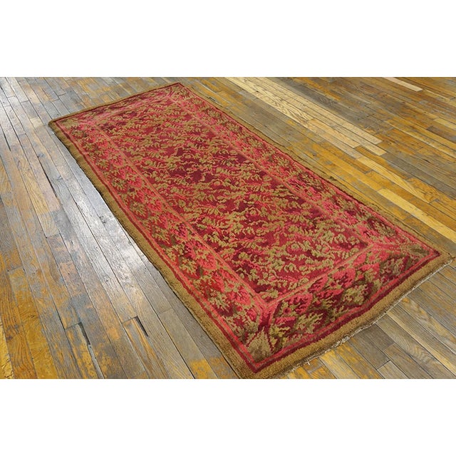 Victorian 1860s Red Floral English Axminster Rug 3' X 6'10" Handknotted Wool Carpet For Sale - Image 3 of 5