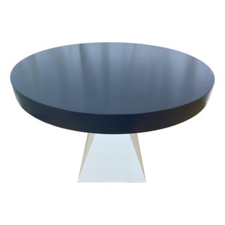 Modern Oval Dining Table Navy Blue White Pedestal Custom Lacquered Linen For Sale