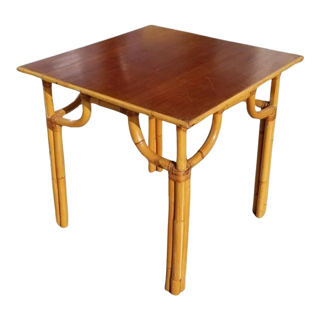 Restored Rattan Original Paul Frankl 4 Person 3-Strand Mahogany Dining Table For Sale