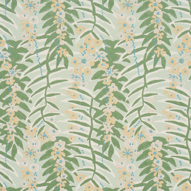 SAMPLE - Schumacher Ashbee Botanical Wallpaper In Aqua For Sale