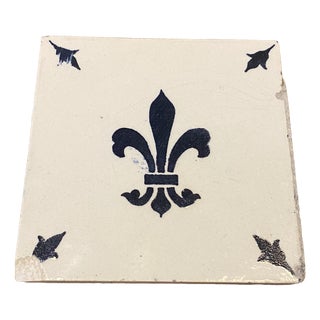 Vintage French Desvres Fleur-De-Lis Ceramic Tiles, 1960s, Set of 12 For Sale