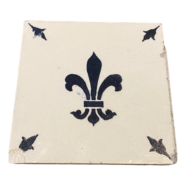 Vintage French Desvres Fleur-De-Lis Ceramic Tiles, 1960s, Set of 12 For Sale