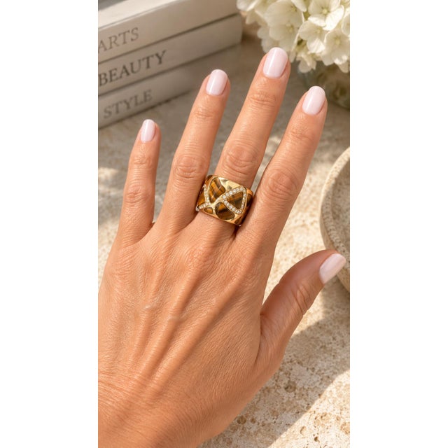 Roberto Coin 18K Gold Tiger’s Eye & Diamond Giraffe Band Ring, Size 7.5 For Sale - Image 12 of 12
