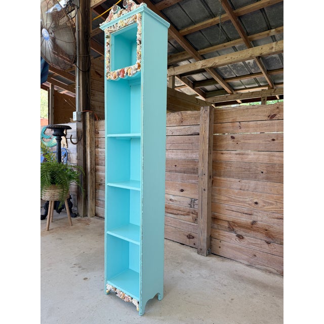 Vintage Grandfather Clock Bookcase With Seashell Mosaic Coastal Folk Art For Sale In Naples, FL - Image 6 of 12