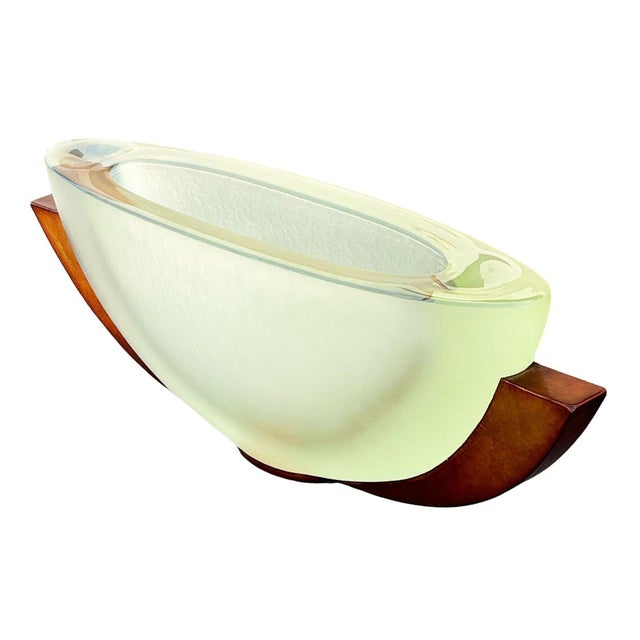 Hot Cast Glass Winged Canoe Bowl W/ Copper Base by George Bucquet For Sale - Image 4 of 9