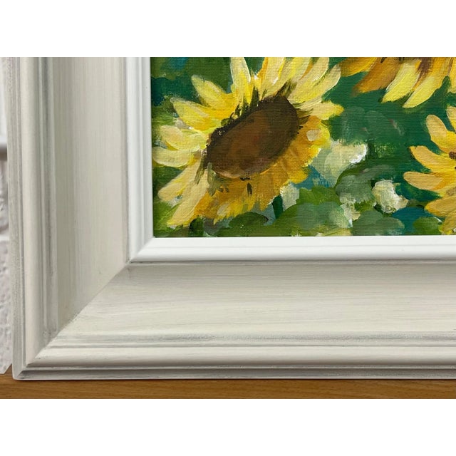 Yellow Angela Wakefield Golden Yellow Sunflowers Study on Green Background by Contemporary Artist, 2023 For Sale - Image 8 of 12