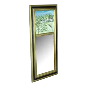 1990s Folk Art Decorated Painted Two Panel Mirror âthe Barnes Houseâ? Sharon Connecticut