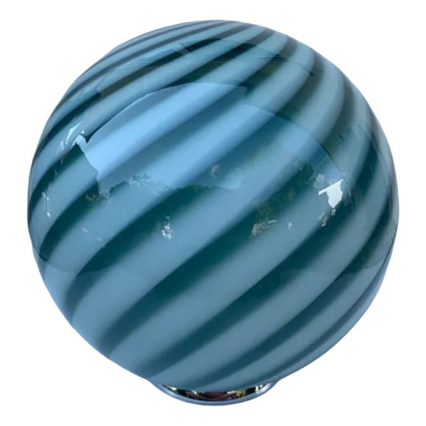 Milky-Green Sphere Swirl Table Lamp in Murano Glass by Simoeng For Sale