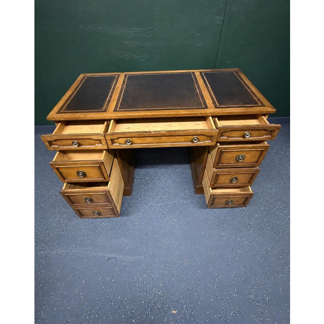 Drexel Vintage 1960’s Drexel Triune Tooled Leather Top Desk For Sale - Image 4 of 10