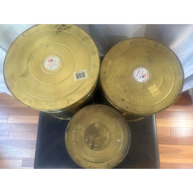 Brass Vintage Bristol Brass & Copper Graduated Brass Planters – Set of 3, Made in Usa For Sale - Image 8 of 8