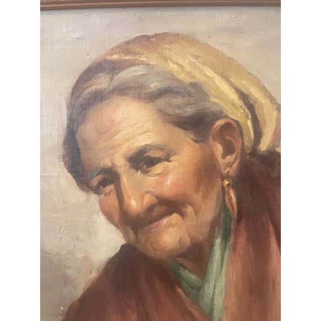 Vintage Original Oil Painting Realism Elder Lady Woman Portrait on Board Framed For Sale - Image 4 of 10