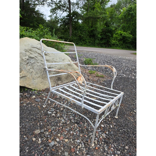 White Vintage Wrought Iron Patio Chair For Sale - Image 8 of 9