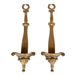 Late 20th Century Pair of Gold Plate Wall Holders - 2 For Sale