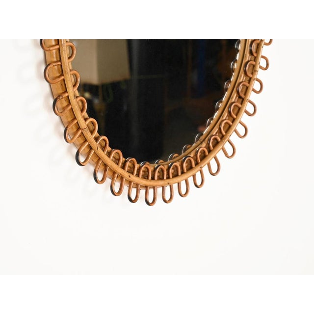 Franco Albini Round Curved Rattan and Bamboo Mirror attributed to Franco Albini, Italy, 1960s For Sale - Image 4 of 14