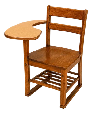 Vintage Solid Oak School Desk Chair With Attached Writing Tablet