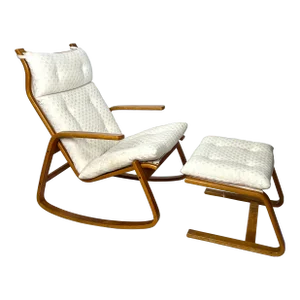 Mid Century Scandinavian Rocker and Ottoman Attributed to Ingmar Relling