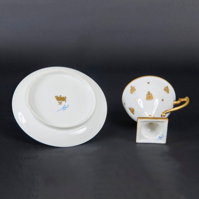 1940s Empire Gilded Porcelain Cups and Plates from Camille Le Tallec, 1940s, Set of 8 For Sale - Image 5 of 9