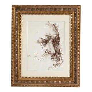 1960s Charcoal Portrait Drawing by James L. Bruch For Sale