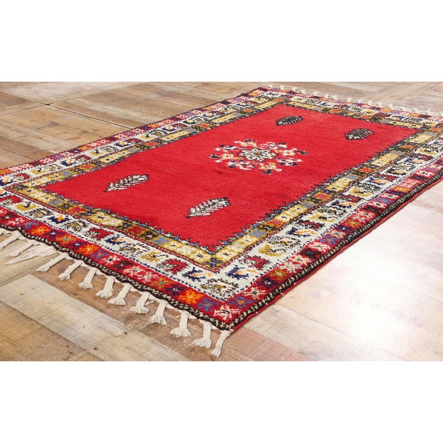 Textile Vintage Red Rabat Moroccan Rug - 04'02 X 06'04 For Sale - Image 7 of 9