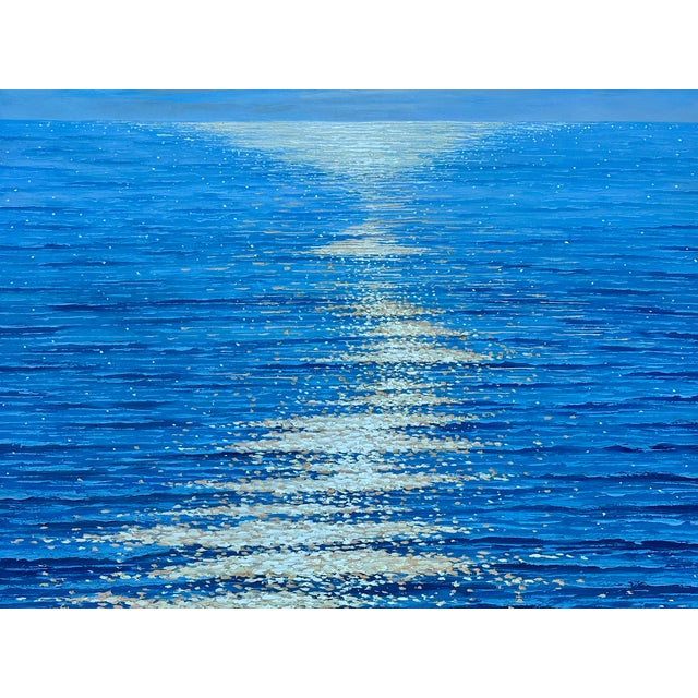 Moonpath — Seascape Original Oil Painting, Unstretched, by Samuel H. For Sale - Image 6 of 8