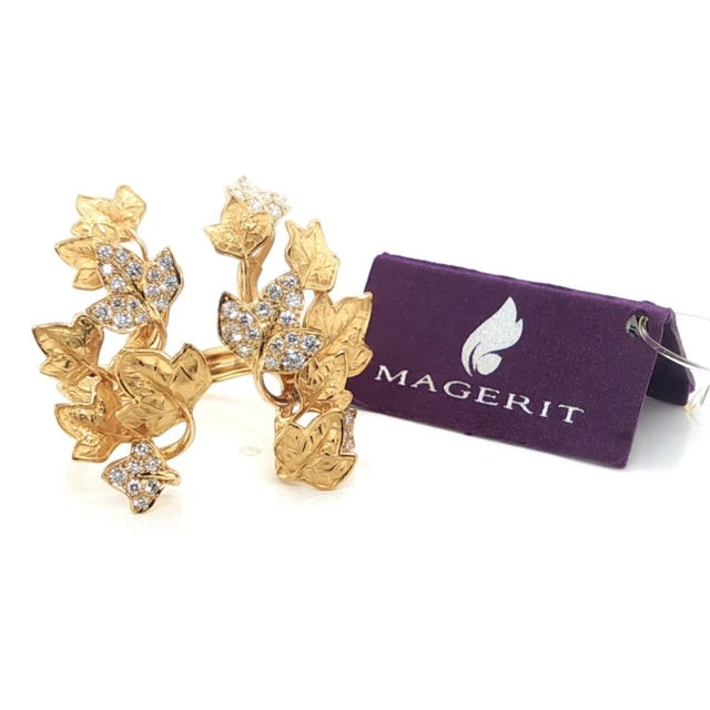 Mid 20th Century Magerit Verona Diamond Leaf Cluster Cuff Ring 18k Yellow Gold Size 6.5 For Sale - Image 4 of 9