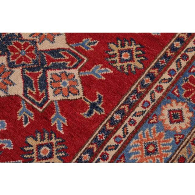 Red 1990s Rustic Kazak Red/Light Blue Wool Rug - 3'3'' X 4'9'' For Sale - Image 8 of 8