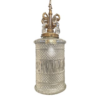 Large Mid Century Modern Pressed Patterned Glass Hollywood Regency Swag Lamp For Sale